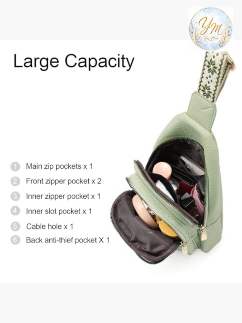 Vegan Leather Crossbody Sling Bag with Anti-Theft Pockets - Picture 3 of 7